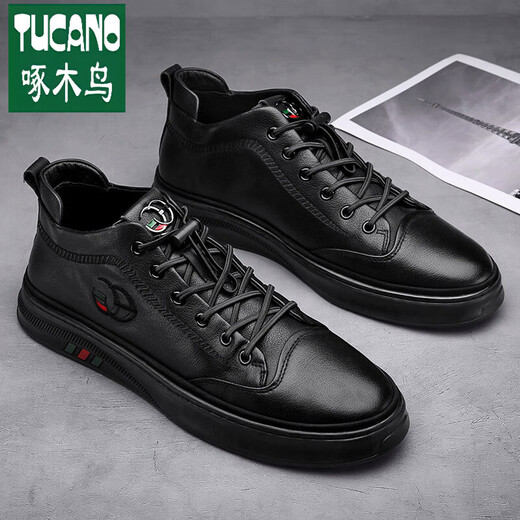 Woodpecker Offizielle Freizeitlederschuhe echte Leder-Leder-Herrenbrettschuhe Herrenschuhe Herbst und Winter 2025 Neue vielseitige Küchenchef Arbeit Verteidigung Schwarz-N695 Marke High-End-Flaggschiff 40