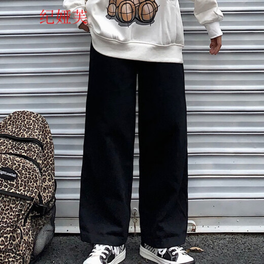 她风采 日系复古风直筒阔腿裤子女2022新款春秋季宽松个性工装裤休闲长 691#白色 L码【100-110斤】