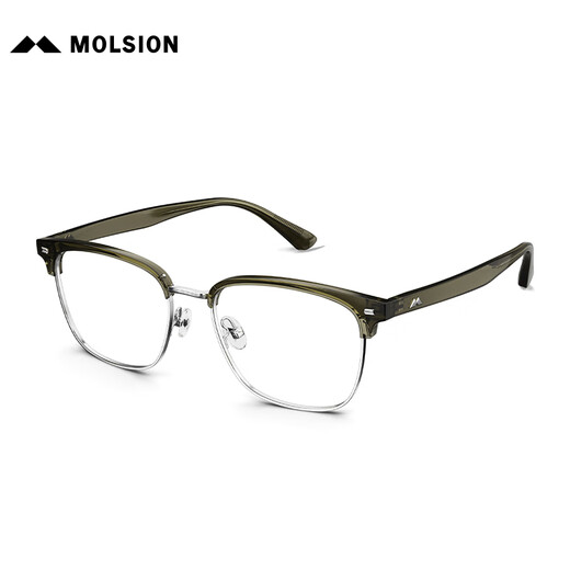 
MOLSION Mosen Siwen glasses frame myopia glasses Jingrui frame can be matched with degree anti-blue light MJ6196 B80 silver eyebrow dark olive green single frame