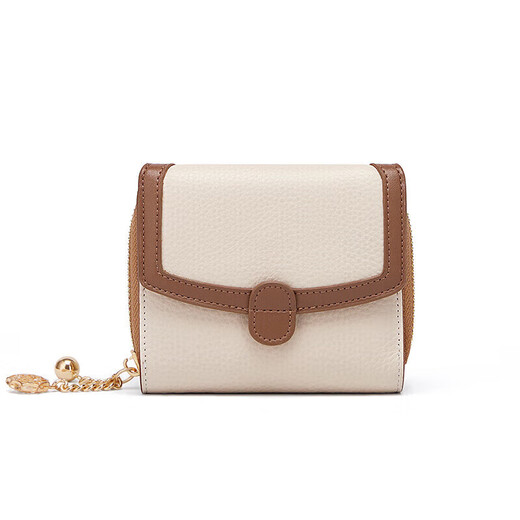 Cnoles women's wallet short real cowhide student mini fashion coffe clip bag for women's birthday gift for girlfriend