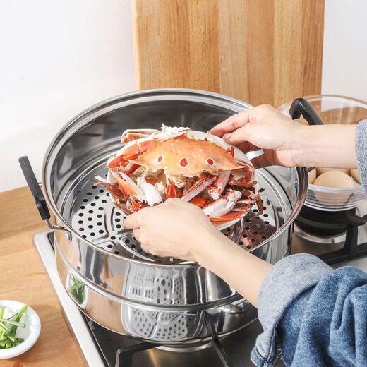 Jia Jazz thickened stainless steel 2-layer large steamer double-layer soup pot 30cm-40cm steamed bun pot steamed fish pot induction cooker extra thick 28CM (number of users 2-3 people) 2-layer 28cm photographed with