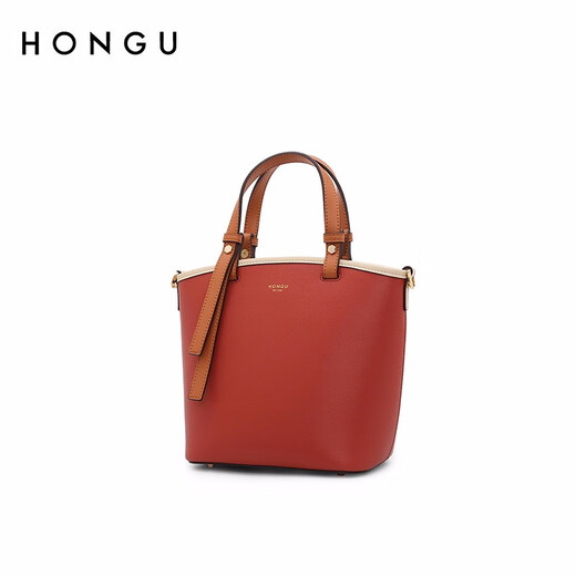 Honggu Women's Handbag Cowhide Bucket Bag Women's Handbag Shoulder Bag Crossbody Bag New Year's Birthday Gift
