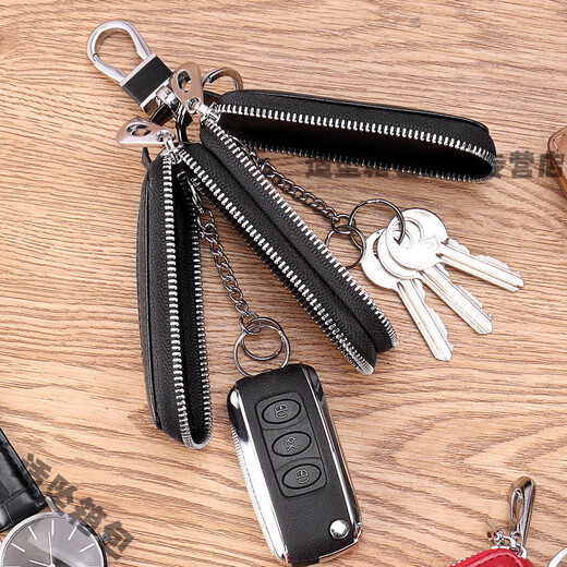
Buchao Meow Key Pack Multi-function Key Card Leather Double Layer Key Pack Leather Large Capacity Card Pack Two-in-1 Car Lock Black-Double Layer Leather Key Pack