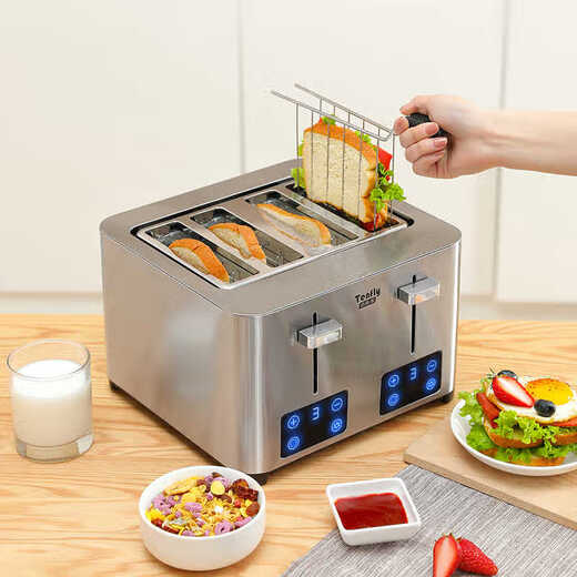 Tenfly Toaster Toaster Stainless Steel Multi-Slice Toaster Home Desktop Toaster Commercial Multi-Slice Bread Export to Domestic Sales Touch Control Model 4-Slice Bread Slots Includes Practical 2-piece Set