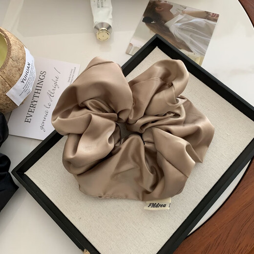 阿巴克简约超大号缎面猪大肠发圈高级感耐用扎头肥肠圈韩版超仙发饰发绳 3892-4-米色超大缎面发圈