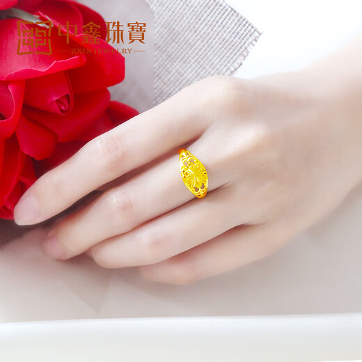 Zhongxin Jewelry 999.9 pure gold ring women's fashion gold ring imitation diamond craft flower ring gold big ring gift ready stock 4.23g