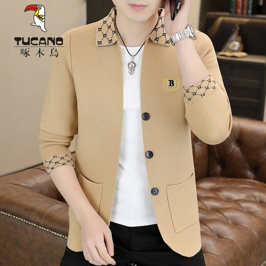 Woodpecker (TUCANO) slim suit men's knitted suit European station spring and autumn high-end embroidered jacket Korean cardigan jacket Black C0062 (cardigan woolen) M