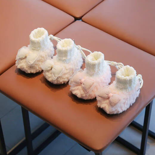 G.DUCKKIDS小黄鸭婴儿鞋子秋冬季0-12个月女宝宝新款软底加绒保暖防滑步前鞋 白色 11 内长10cm(0-3个月)