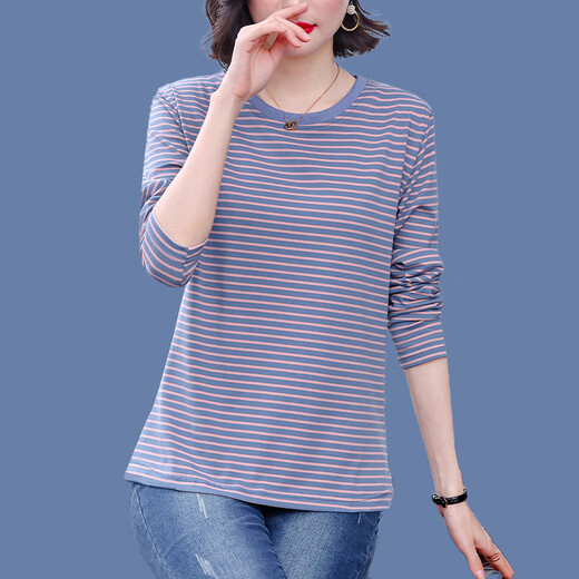 T-shirt à manches longues à manches longues en coton à manches longues pour femmes avec de grande taille, Nouveau-style, Mère d'âge moyen m Round Couge de base Loose Base 826 # Manches longues [Bleu] M recommandée 80-100jin [Jin est égal à 0,5 kg]