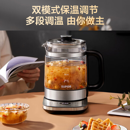 SUPOR health kettle with filter 1.5L large capacity tea maker electric kettle 316L stainless steel office household insulated glass teapot thermostatic kettle electric kettle 1.5L 316L stainless steel filter + heating plate 1.5L