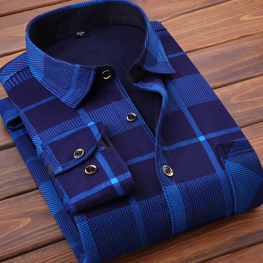 Das warme Hemd von modalem Herren mit samtdickter kariertes, langärmeliges Hemd Casual Trend mittleren Alters und älterer Vater Vaters Anzug Hb677 (mit Samtstil) 2xl geeignet für 140 Jin [Jin gleich 0,5 kg]-159 Jin [Jin gleich 0,5 kg]