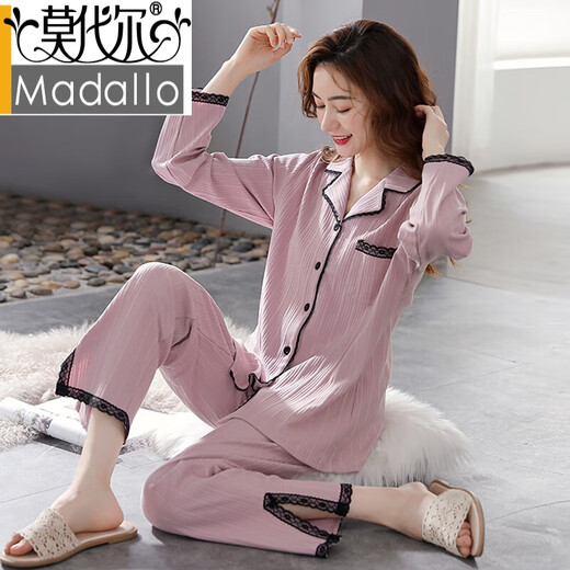 莫代尔睡衣春秋款女2024新款纯棉布料100全棉秀雅家居服女款春秋季 XEQ:9276桔色口袋黑边 纯棉开衫 L 【不起球/不褪色】
