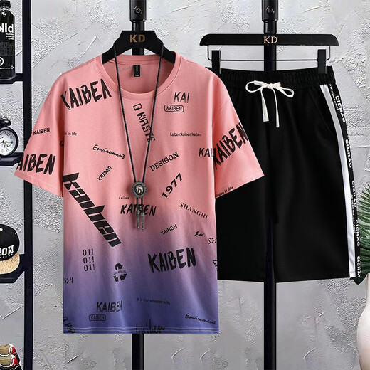 Woodpecker T-shirt à manches courtes garçons et adolescents Summer Summer High School Students Handsome Men's Big Children's Suit T-shirt Summer 683 Bleu (manches courtes + shorts) xl (120-140Jin [Jin est égal à environ 0,5 kg]))