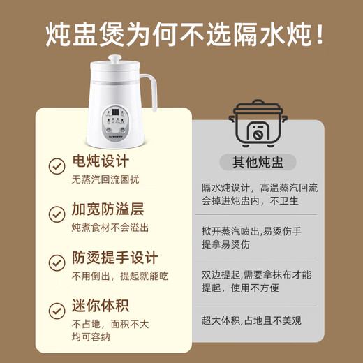 SUNCHANCE British health cup electric stew cup ceramic health pot stew cup office dormitory portable health pot porridge artifact bird's nest porridge soup hot white fungus stew cup 0.6L smart white ceramic liner smart panel 0.6L