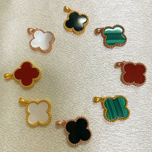18K gold four-leaf clover pendant color gold rose gold female gold necklace pendant au750 birthday gift for girlfriend 18K rose gold (single pendant) 15mm red agate stone
