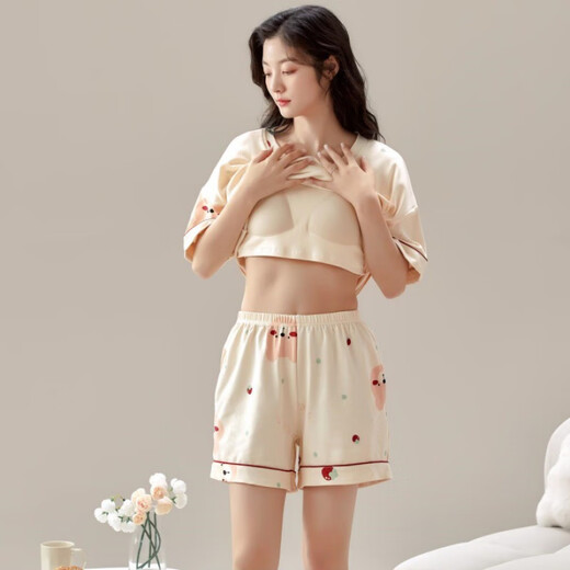 Pajamas de terciopelo ártico (Bejirog) con almohadilla para el cofre para algodón de algodón de algodón de manga corto de mujeres para mujeres Juego de ropa para el hogar delgada de gran tamaño 2024 NUEVO ESTILO [con almohadilla de almohadilla de almohadilla corta] Tamaño GXT1047 XL (recomendado 110-125 Jin [Jin iguala 0.5 kg])))