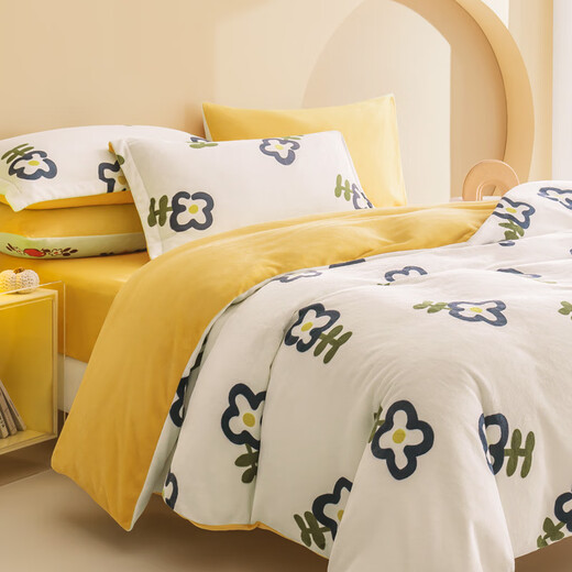 Made in Jingdong 220g milk velvet three-piece set Class A bed sheet quilt cover pillow case Single dormitory 0.9/1.2m bed Milk flower