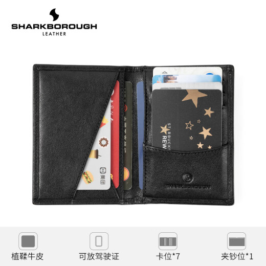 Sac de carte en cuir authentique de Sharkborough Sac en cuir multiples à cartes à cartes Anti-démagnétisation de grande capacité Carte de permis de conduire du conducteur mince portefeuille noir