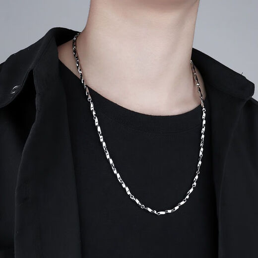 Ililo Mobius Necklace Men's Plain Chain Trendy Brand Versatile Light Luxury Clavicle Chain Titanium Steel Jewelry Silver Sweater Chain Necklace Moebius Necklace 55cm