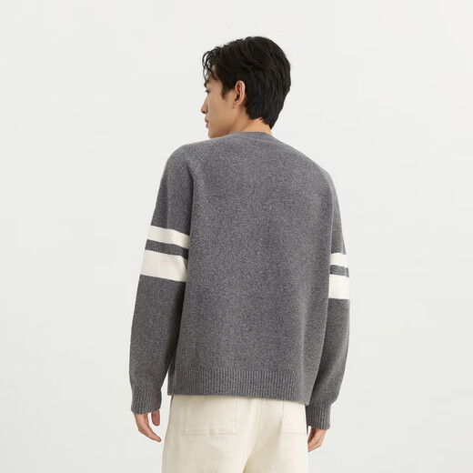 PEACEBIRD Men's Sweater Casual Autumn and Winter Striped Texture Men's Sweater Fashion Lazy Style Gray (Loose) 3 L