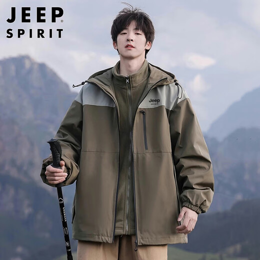 JEEP SPIRIT Jeep three-in-one jacket men's autumn and winter coat men's jacket workwear casual plus velvet polar fleece men's clothing