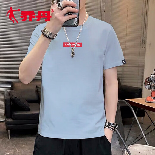 Jordan T-shirt à manches courtes pour hommes Coton Pure Pure Coton respirant à manches à manches à manches Tops de fitness Vêtements de sport Men à manches courtes 1349 Hydrogène Blue-Letter (coton pur) S