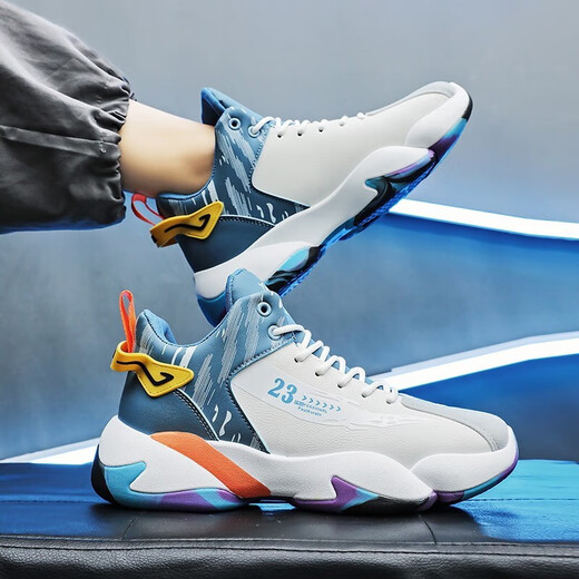 Vantodi Herrenschuhe 2024 Herbst- und Winter neue Schuhe für Männer vielseitige Teenager Sport High-Top-Basketballschuhe Nicht-Schlupf-Dad-Schuhe A757 White Lan [Single] 41