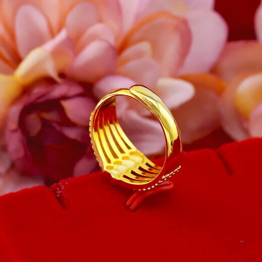 Green gold ring for women ins wedding tax-free 24K pure gold 9999 gold live imitation gold color adjustable gold ring 0.01g five-line ring