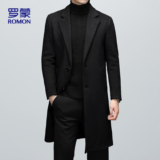 ROMON autumn and winter woolen coat coat business casual trendy coat men's windbreaker 1930 black XL