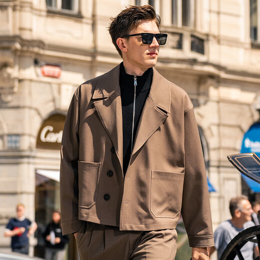 Mr. Bu Stand Collar Double Zipper Wool Cardigan 2025 Autumn Raglan Sleeve Double Pocket Jacket Men PT15573 Piano Black 2XL (185)