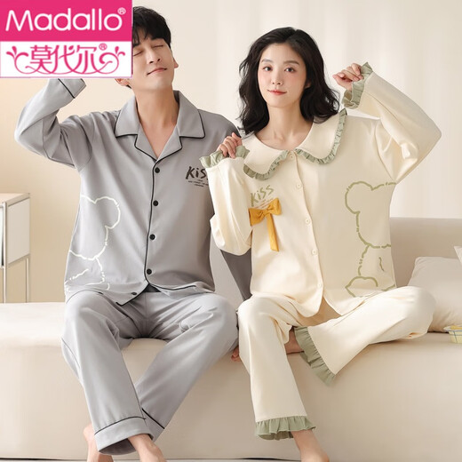 Modal 2 set price couple's pajamas spring and autumn pure cotton long-sleeved cartoon cute large size men's and women's home clothes autumn and winter set WF8912 couple 2 sets female M + male XL