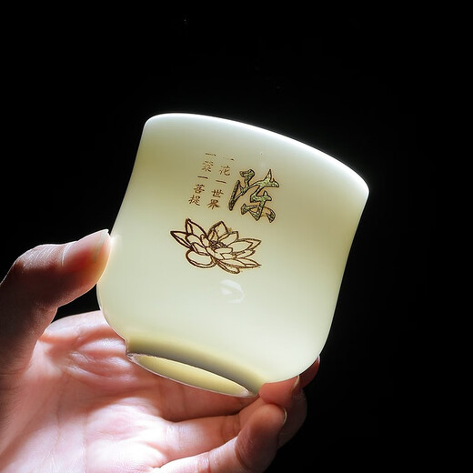 Porcelain Flame Suet Jade White Porcelain Surname Cup Master Cup Tea Cup Ancient Poetry Kung Fu Tea Set Waist Cup Customizable Surname Cup (please note your surname when placing an order)