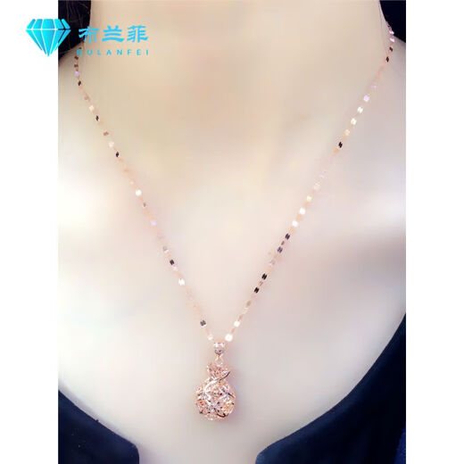 Xinheming shiny zircon money bag purple gold necklace women's pendant fashion shiny gold-plated money bag pendant rose gold gourd necklace-40+5CM