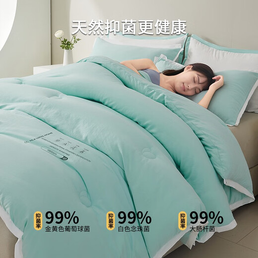 HaiLan Home (HLA) quilt spring and autumn quilt core Class A antibacterial super soft soy fiber air conditioner Door household single and double summer cool quilt [Class A super soft antibacterial] Cyan-white edge 200*230cm/about 8 Jin [Jin equals 0.5 kg]