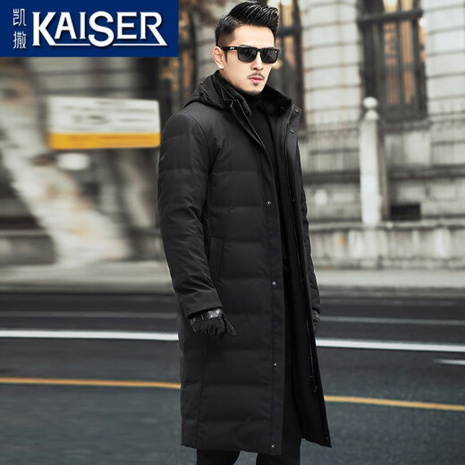 Caeser (Kaiser) Mink Coat Herren 2025 Winter New Down Park Überwindung von Männern, die lange verdickte Windbreaker-Fell integriertes Pelz-Herren-Schwarz-Mantel-Länge 108 xl (175) (geeignet für 120-135 Jin [Jin gleich 0,5 kg]))
