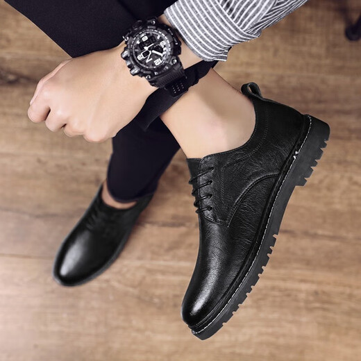 
LANPUDO new products men's leather shoes trendy autumn and winter men's shoes comfortable soft sole casual shoes men's fashion Korean business shoes black (9920) 41