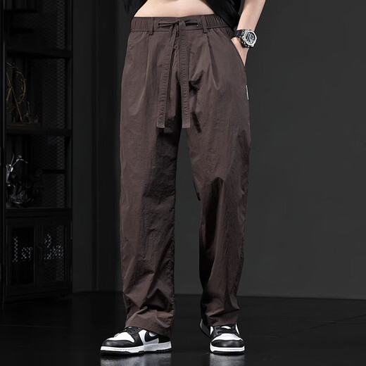 Chaotianshi summer high-end ice silk casual pants for men 2025 new thin loose sports straight-drying pants breathable men's style gray 2XL [160-180Jin [Jin equals 0.5 kg]]
