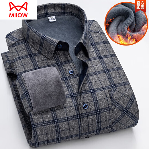 Cat Man (Miiow) Winter Plus Velvet Termal Camiseta de ropa interior para la camisa a cuadros de los hombres en espesor e invierno de mediana edad y anciana Daddy Top 9903 2XL 135-155Jin [Jin equivale a 0.5 kg]