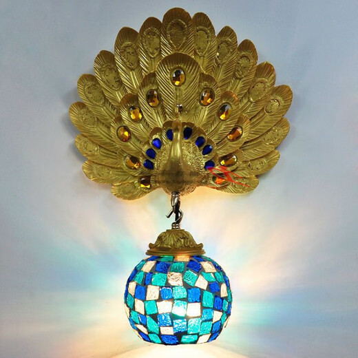 Yaotian Southeast Asia Peacock Wall Lamp French Pastoral Bedside Bedside Lamp Lobby Bar Lamp European Living Room Background Wall Lamp Peacock Opening + Ocean Blue (+LED Bulb)