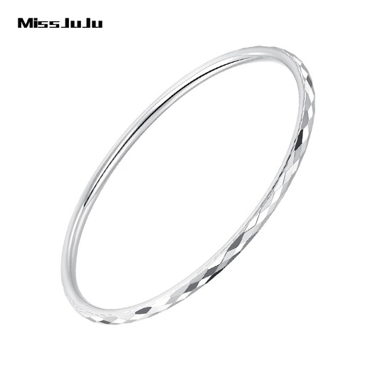 Miss JuJu PT950 platinum bracelet for women, white gold, round plain ring, stacked thin bracelet, semi-solid, inner diameter 54mm, weight 8.51g, about 3mm thick
