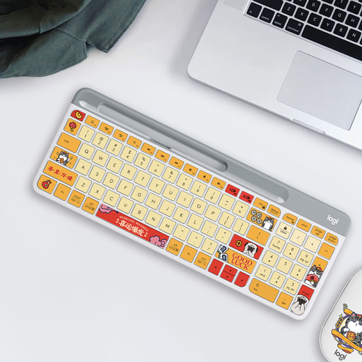 Logitech K580 Keyboard Wireless Bluetooth Keyboard Portable, Stylish and Quiet Office Desktop Laptop Tablet Mobile Phone Keyboard Silent Cartoon My Emperor Wanshui Series Keyboard K580 White + Pebble Mouse Our Emperor Wanshui Gift Box Model