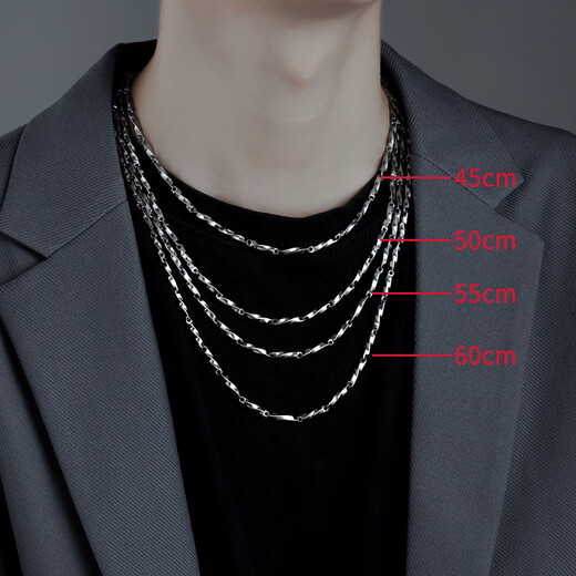 Ililo Mobius Necklace Men's Plain Chain Trendy Brand Versatile Light Luxury Clavicle Chain Titanium Steel Jewelry Silver Sweater Chain Necklace Moebius Necklace 55cm