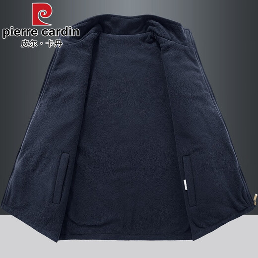 Pierre Cardin autumn and winter thickened double-sided vest for men, outdoor sports fleece vest, polar fleece vest and velvet vest jacket, royal blue 2XL (suitable for 145-160Jin Jin equals 0.5kg)
