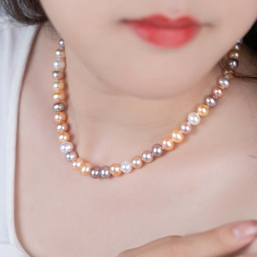 Tahitian freshwater pearl necklace 925 silver buckle head 8-9mm candy color near round bright pearl bead chain for my wife