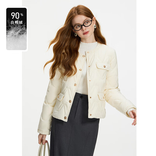 
Fan Silanen's thin short small fragrance style down jacket for women in autumn and winter 2024 new round neck fashionable jacket 14103 Gardenia white M