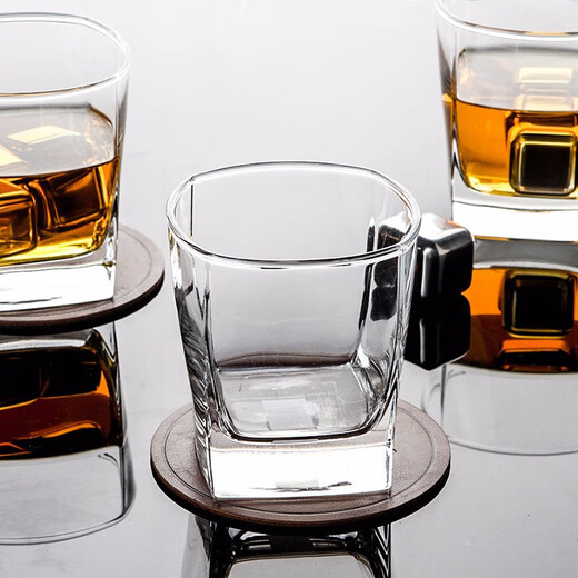 Luminarc glass whiskey cup square cup bar KTV wine cup beer cup home tea cup six square cups 300ML + tray