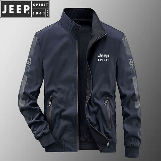 JEEP SPIRIT夹克男士春秋款立领宽松双面穿冬季青中年商务茄克衫加棉外套 9866雾蓝春秋款【升级版】 2XL (建议145-160斤)