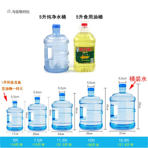 Pure water bucket, mineral water bucket, pure water bucket, household water storage bucket, plastic hand-held water bucket for drinking, outdoor car food grade (2 pieces) extra thick 5-liter PET spiral water bucket