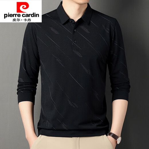 Pier Cardin high-end pure cotton long-sleeved T-shirt for men middle-aged mercerized cotton sweatshirt for men lapel thin loose T-shirt for men dad spring suit 826 Navy 165/105/M (100-120Jin [Jin equals 0.5 kg])