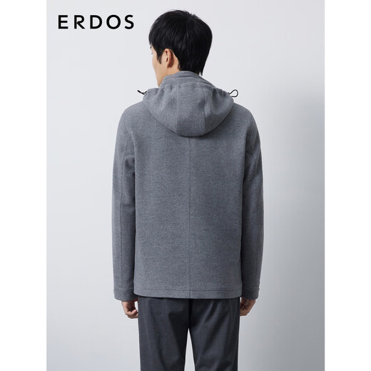 ERDOS 商务休闲纯色派克服通勤风连帽外套加厚保暖男毛呢大衣 清水灰 M 170/92A